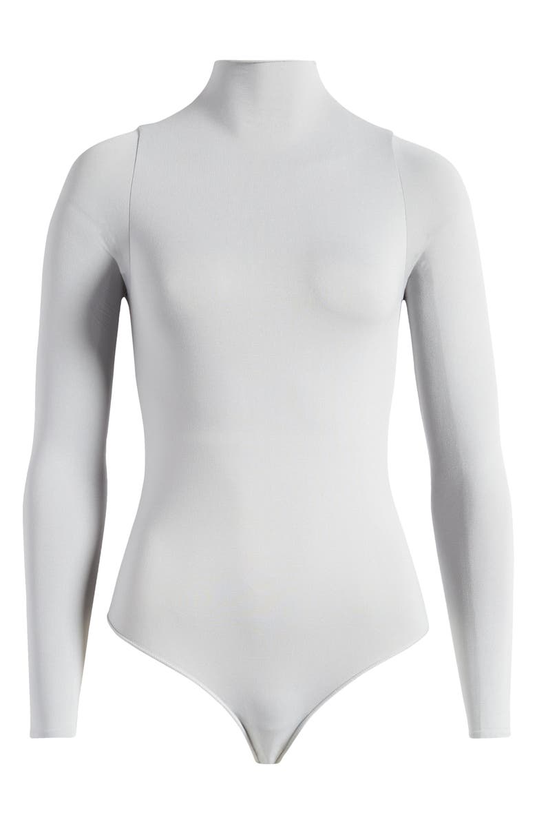 SKIMS Essential Bodysuits Mock Neck Long Sleeve Bodysuit, Alternate, color, Light Grey
