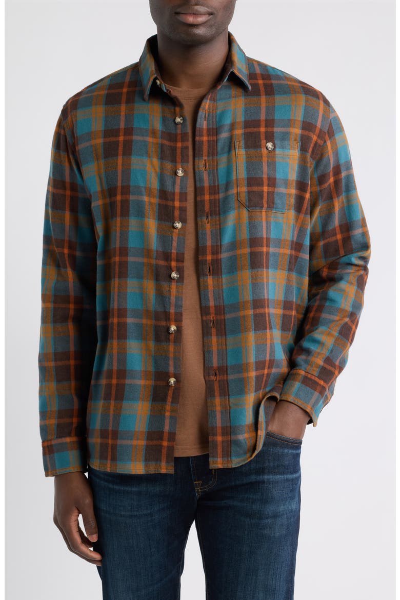 Fremont Flannel Button-Up Shirt, Main, color, SEA BLUE/ BROWN PLAID