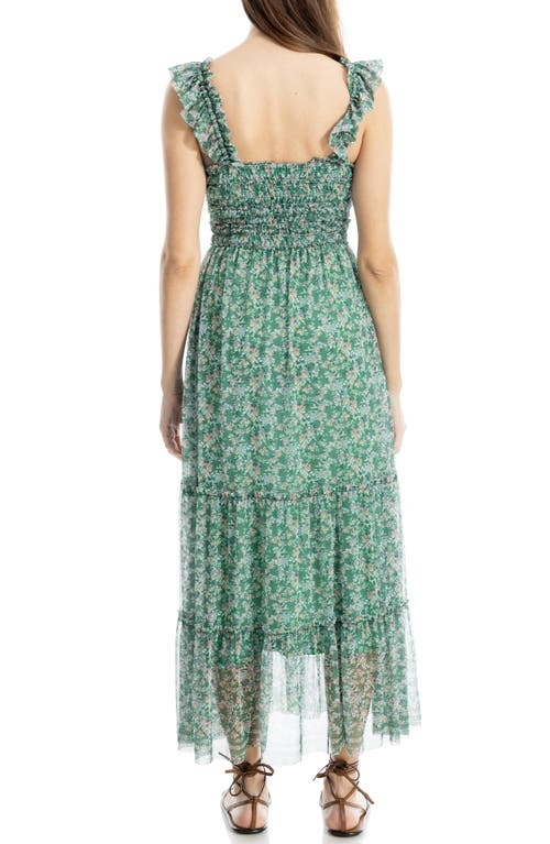 Max Studio Floral Ruffle Strap Smocked Tiered Chiffon Maxi Dress In Grntoscm