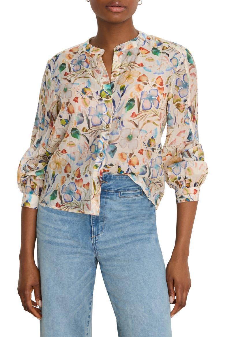 Pressed Flower Print Button-Up Shirt, Main, color, NEUTRAL MULTI