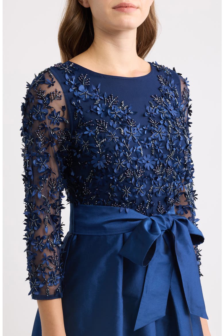 3D Floral Bodice Beaded Gown, Alternate, color, NAVY 410