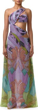 Naked Wardrobe Print Sheer Chiffon Cutout Maxi Dress