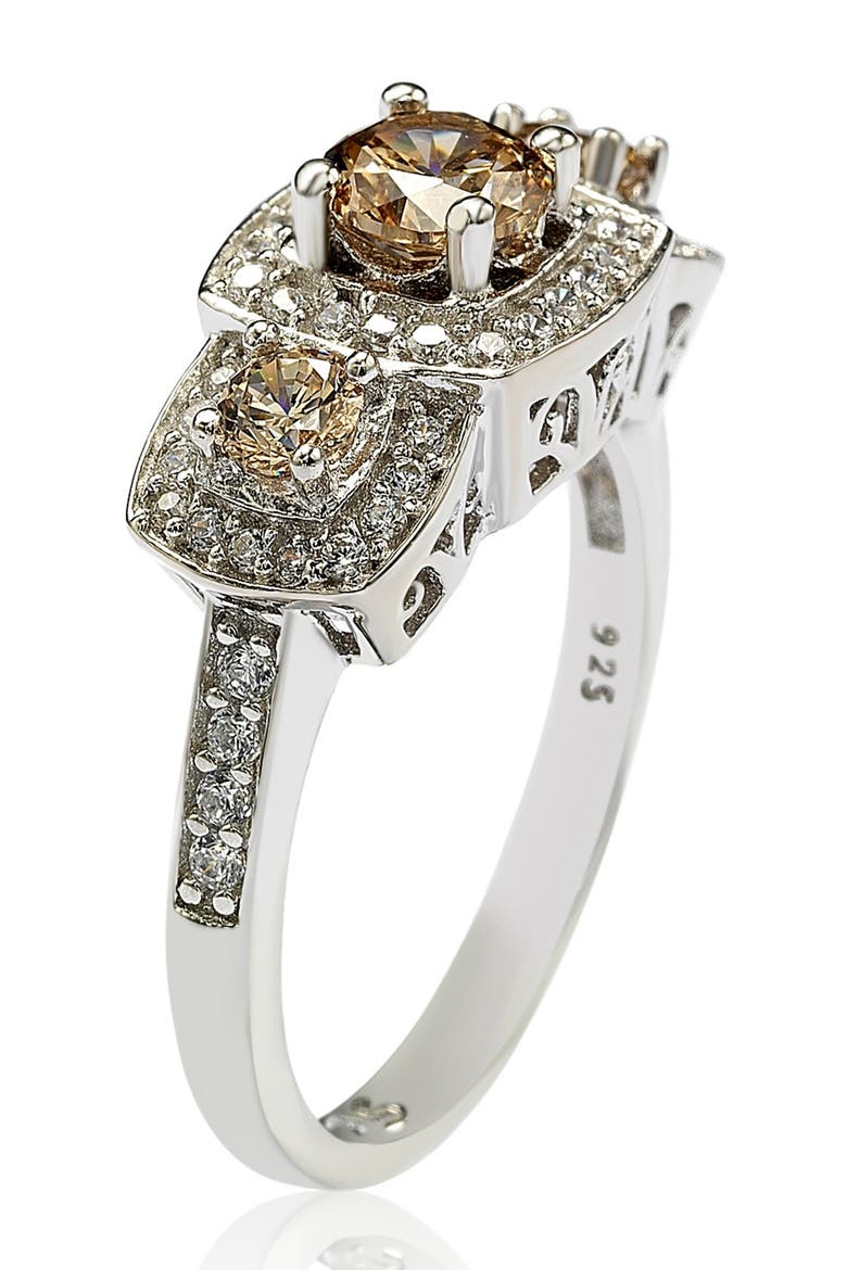 Sterling Silver Chocolate CZ Engagement Ring, Alternate, color, BROWN