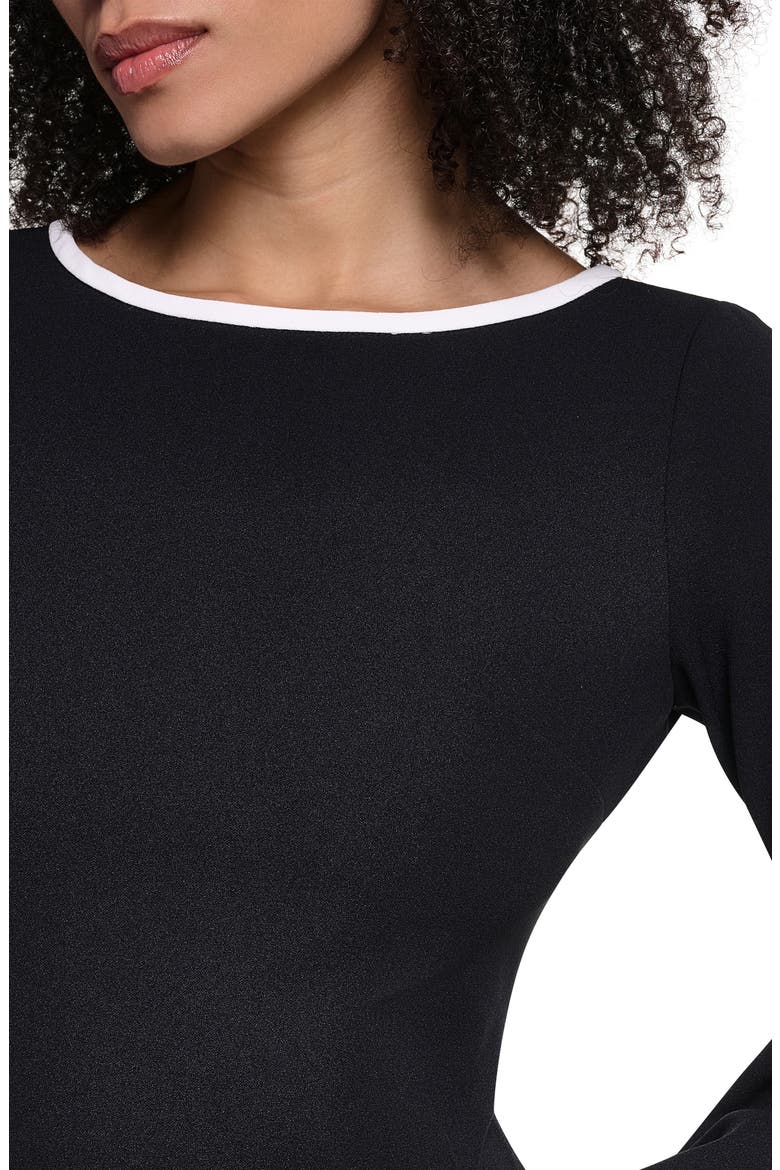 Flare Sleeve Scuba Sheath Dress, Alternate, color, BLACK/ SOFT WHITE