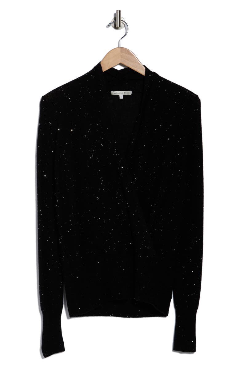 Sofia Cashmere Sequin Faux Wrap Sweater, Alternate, color, Black