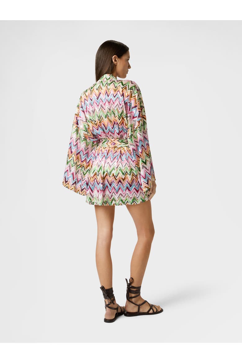 Cover-up In Stretch Viscose With Lace And Zigzag Motif, Alternate, color, Multicoloured