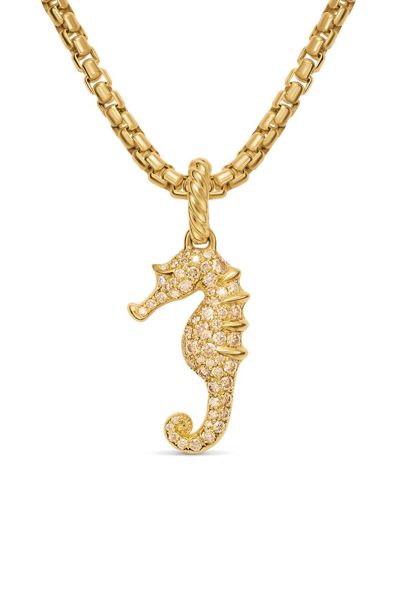 Seahorse Amulet in 18K Yellow Gold with Cognac Diamonds & Diamonds, 22mm, Alternate, color, GOLD