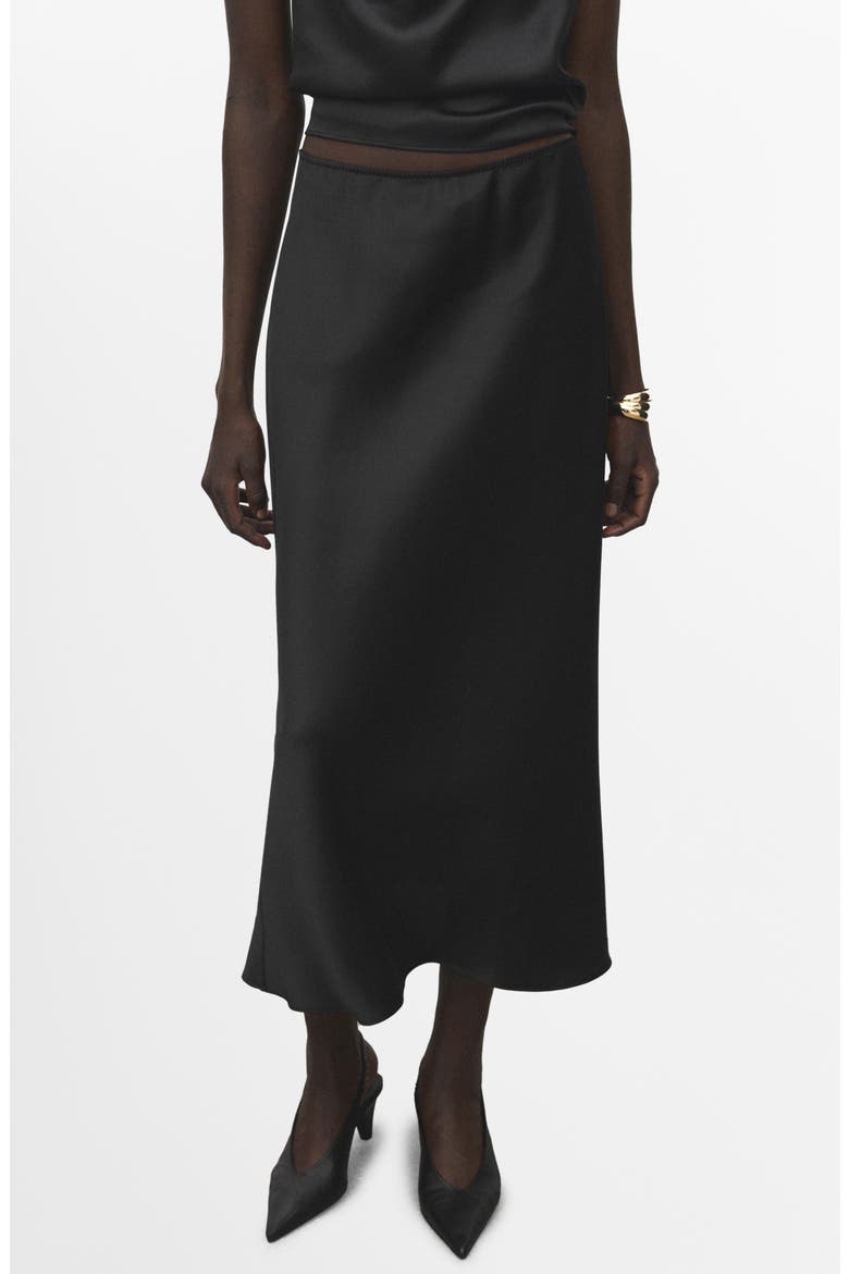 Satin Midi Skirt, Main, color, BLACK