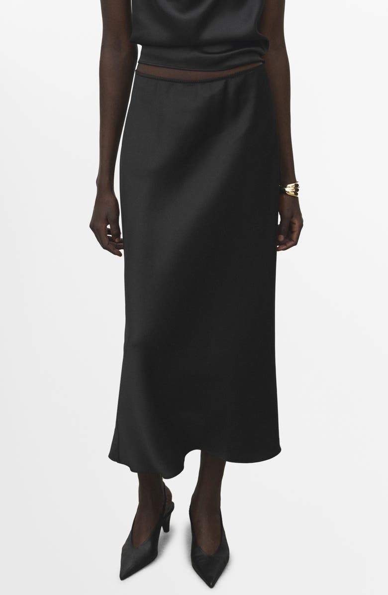 MANGO Satin Midi Skirt, Main, color, Black