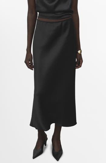Mango Satin Midi Skirt In Black