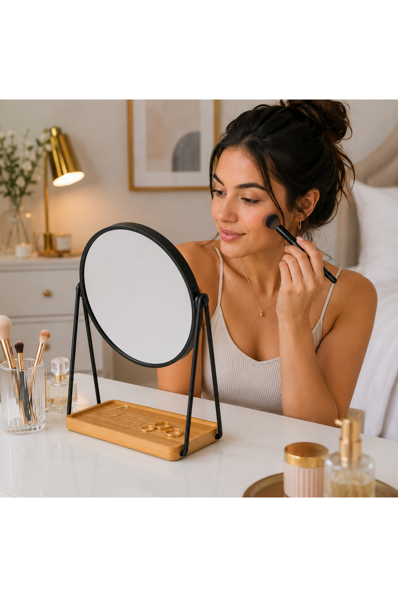 Dual Side Mirror With Wood Tray, Alternate, color, Black