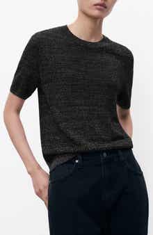 MANGO Short Sleeve Metallic Crewneck Sweater