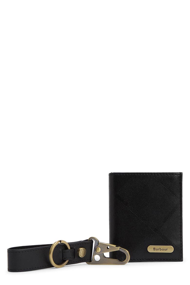 Brunton Leather Card Case & Key Fob Gift Set, Main, color, BLACK TARTAN EMBOSS