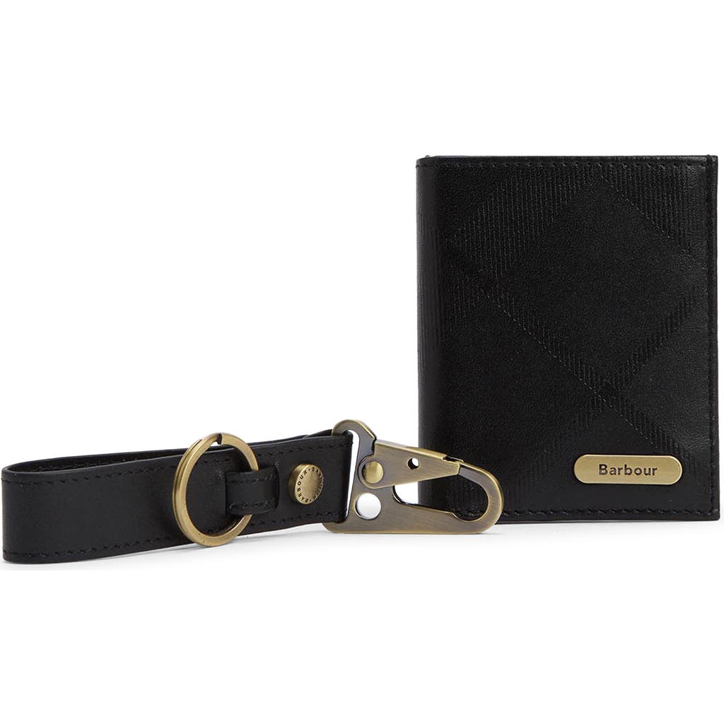 Barbour Brunton Leather Card Case & Key Fob Gift Set