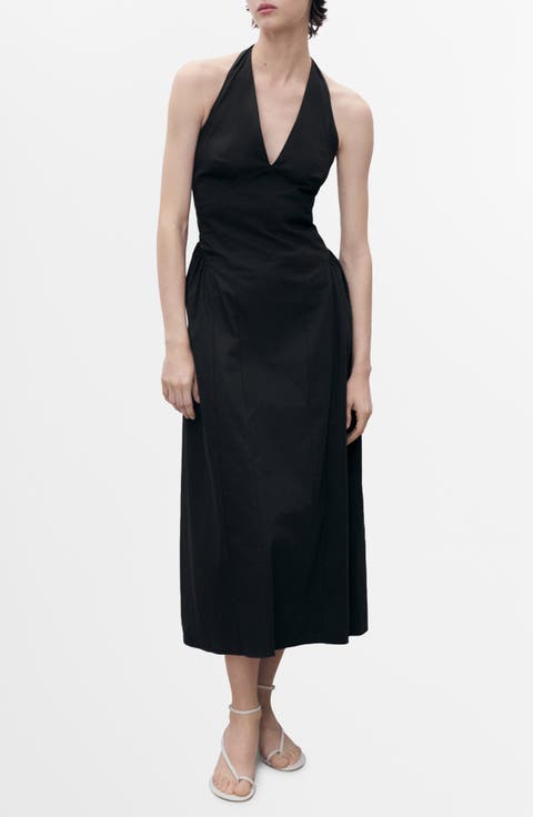 Cotton Blend Halter Midi Dress