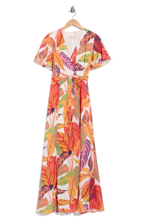 Flutter Sleeve Maxi Wrap Dress