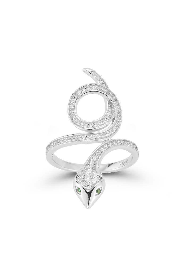 Cubic Zirconia Snake Ring, Main, color, SILVER