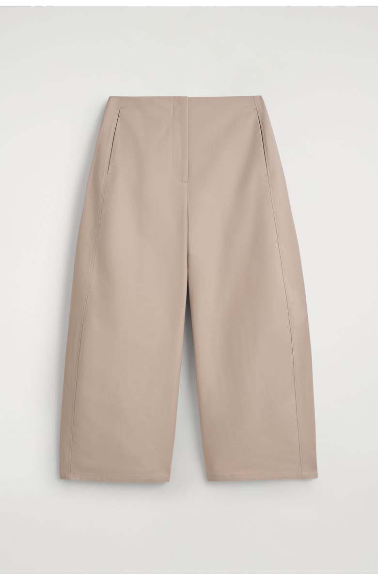 COS Cropped Barrel-Leg Cotton Pants, Alternate, color, Beige