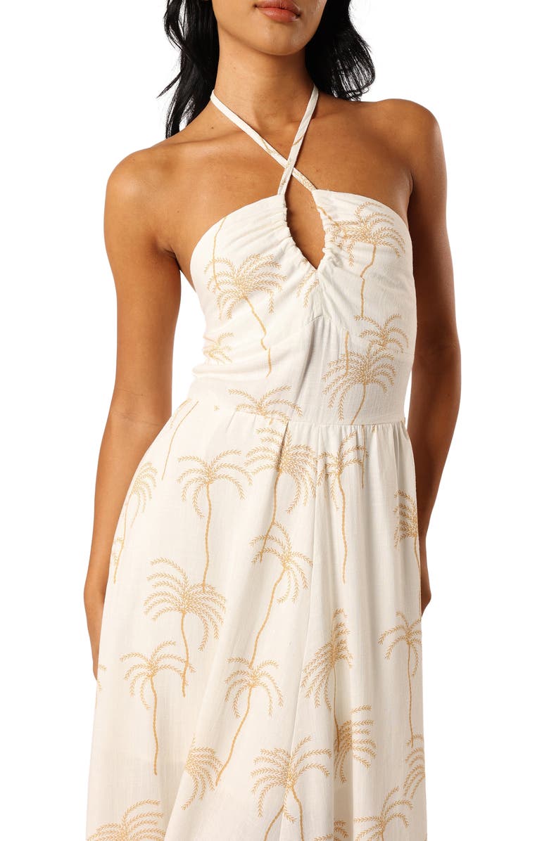 Petal & Pup Granger Palm Print Halter Dress, Alternate, color, White Print