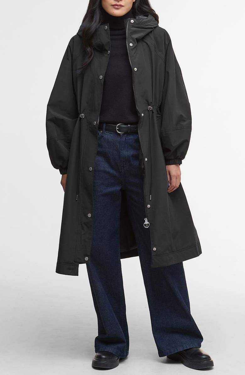 Barbour Sidney Longline Waterproof Jacket, Main, color, Black/ Onyx Tartan