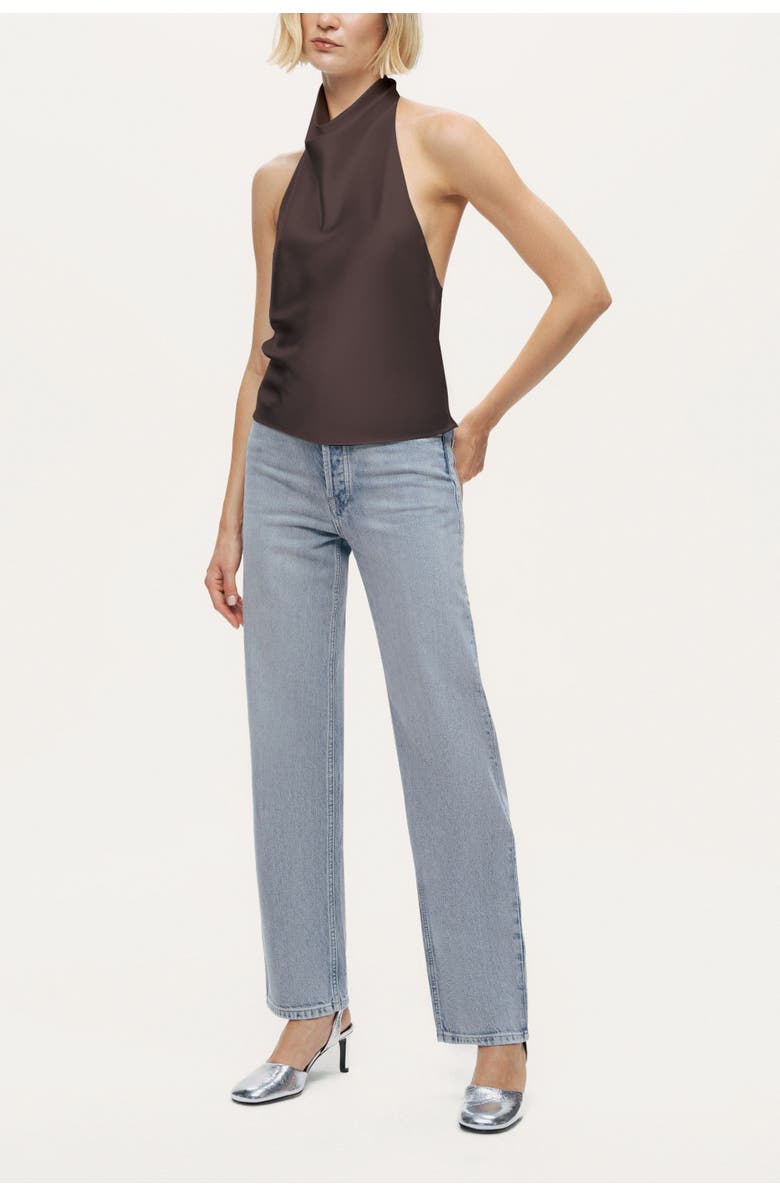 Nocturne Satin Halter Neck Top, Alternate, color, Brown