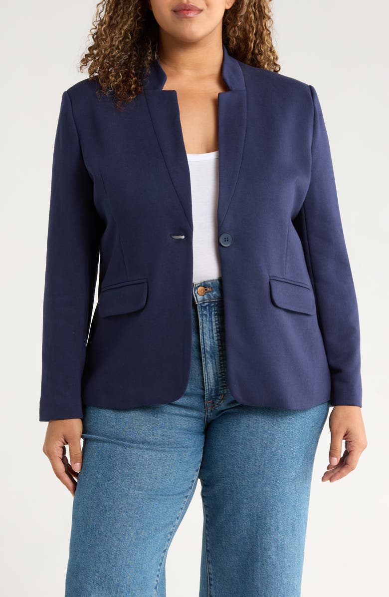 GIBSONLOOK Inverted Notch Collar Cotton Blend Blazer, Main, color, Navy Peacoat