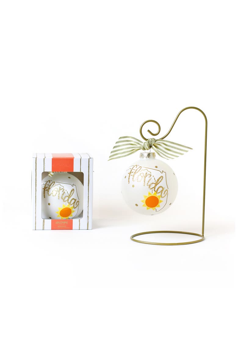 Florida Motif Glass Ornament & Gold Swirl Stand, Main, color, Yellow