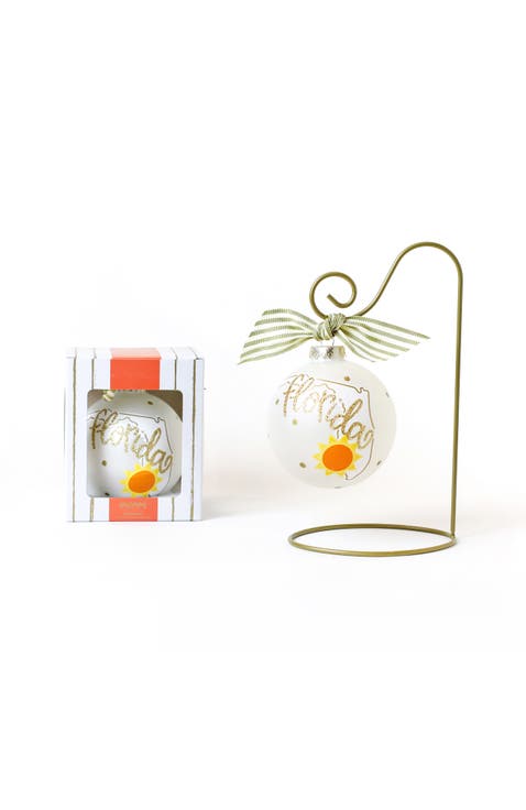 Florida Motif Glass Ornament & Gold Swirl Stand