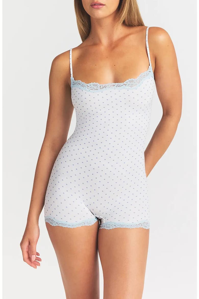 Fits Eveyrbody Lace Romper, Main, color, SLATE PIN DOT PRINT