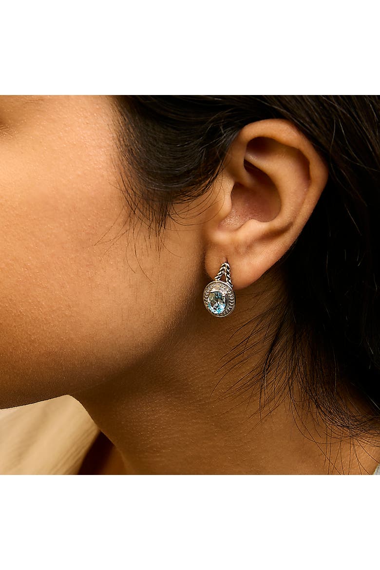 Sterling Silver Oval Blue Topaz and Diamond Accent Twist and Halo Drop Earrings, Alternate, color, Silver