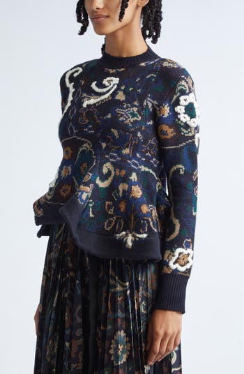 Sacai Floral Jacquard Asymmetric Wool Sweater | Nordstrom