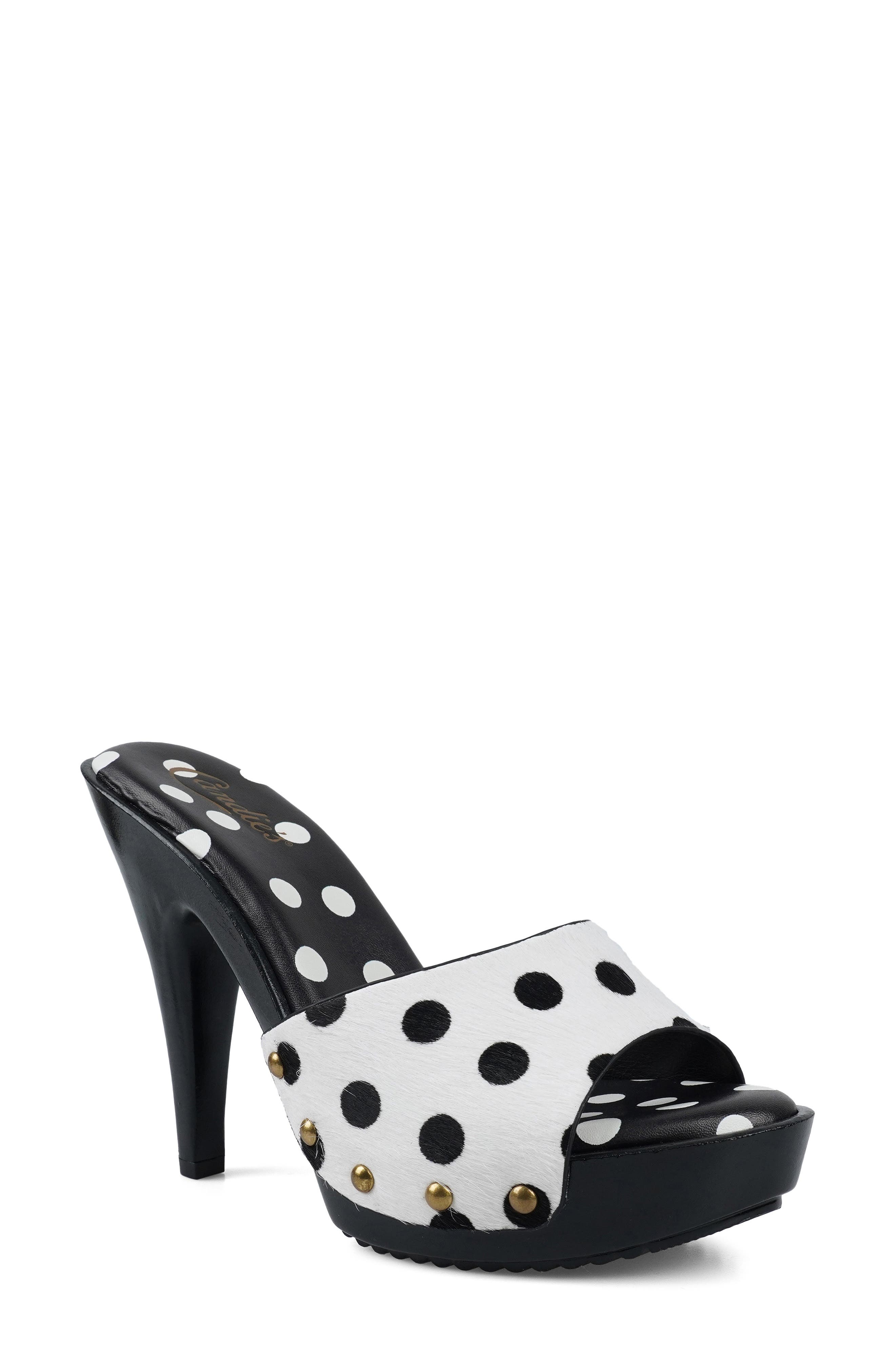 Candie's Love Genuine Calf Hair Platform Sandal, Main, color, Black Dot