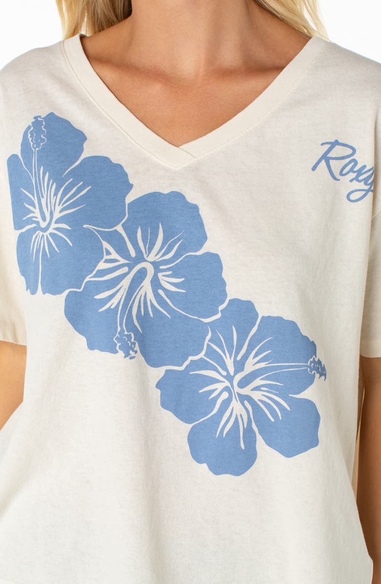 Roxy Floral Oversize V-Neck Graphic T-Shirt, Alternate, color, Cloud Dancer