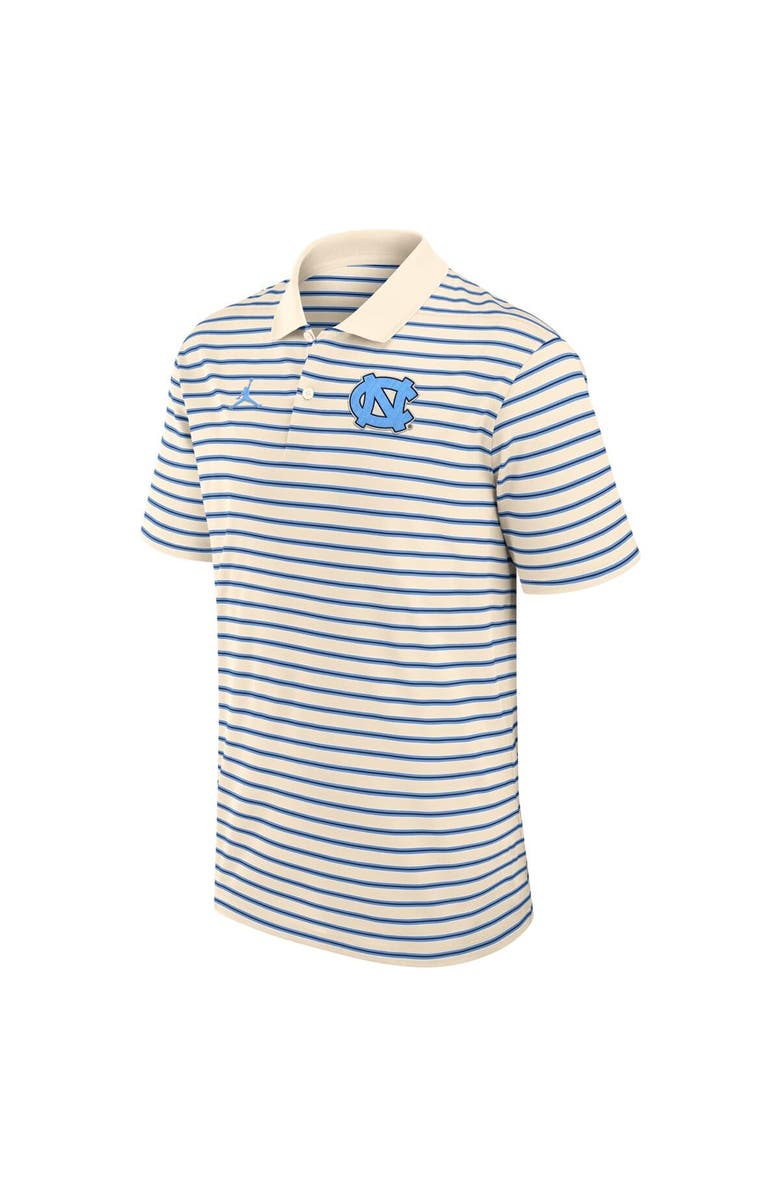 Jordan Brand Men
s Jordan Brand Tan/Carolina Blue North Carolina Tar Heels Primary Logo Striped Dri-FIT Polo, Alternate, color, Tan