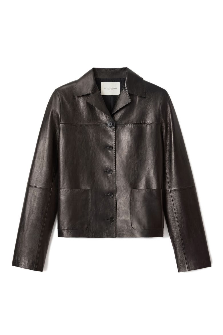 Pickstitch Leather Jacket, Alternate, color, BLACK