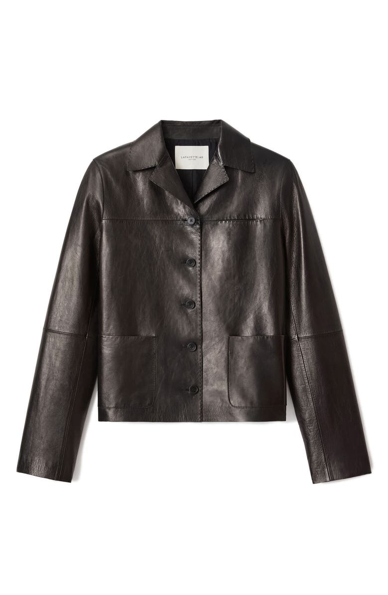 Lafayette 148 New York Pickstitch Leather Jacket, Alternate, color, Black