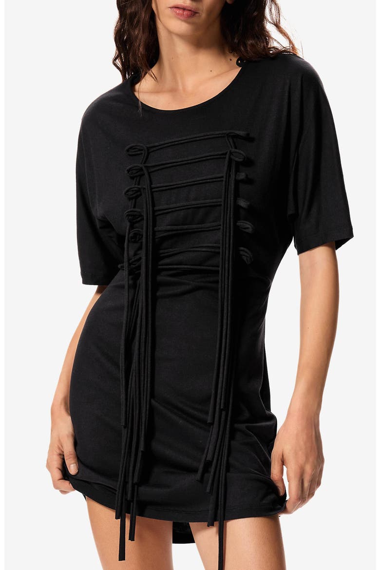 Open Back Cotton Blend Mini T-Shirt Dress, Main, color, BLACK