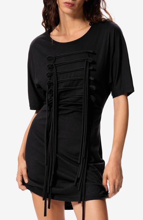 Open Back Cotton Blend Mini T-Shirt Dress