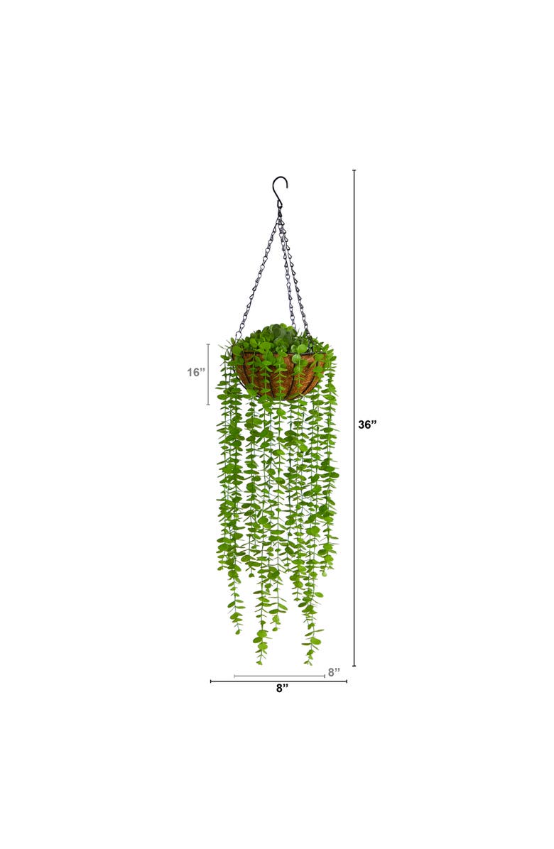 NEARLY NATURAL 3-ft Eucalyptus Artificial Plant in Hanging Basket, Alternate, color, Green
