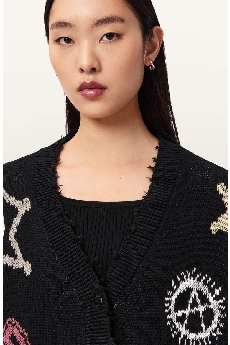 Hester Western Cotton Jacquard Cardigan, Alternate, color, BLACK