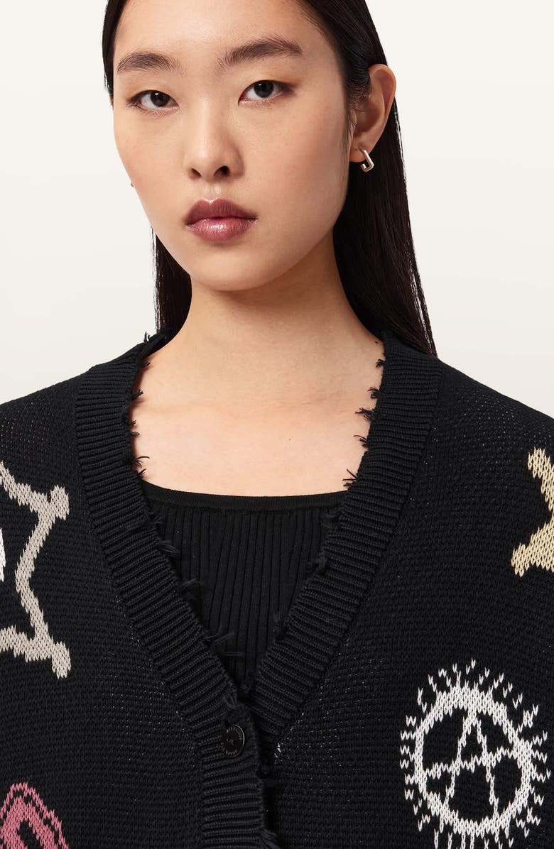 AllSaints Hester Western Cotton Jacquard Cardigan, Alternate, color, Black