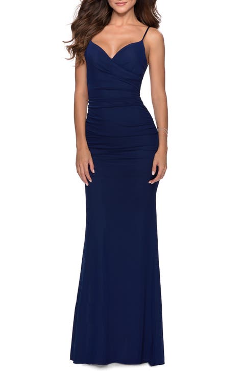 Fitted Jersey Long Dress with Lace Up Back