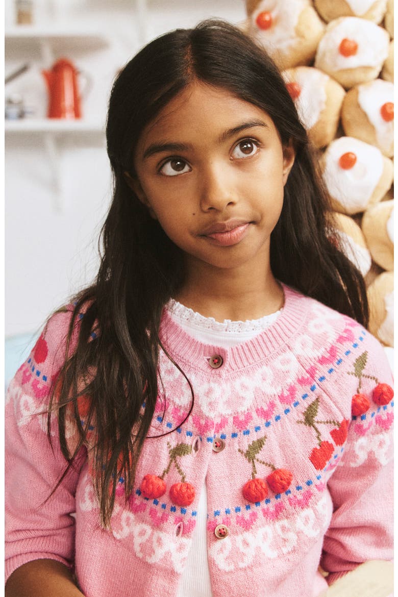 Kids' Fair Isle Cardigan, Alternate, color, VINTAGE PINK MARL CHERRIES