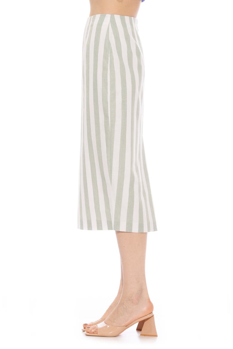 Jacki Stripe Linen Midi Pencil Skirt, Alternate, color, GREEN STRIPE