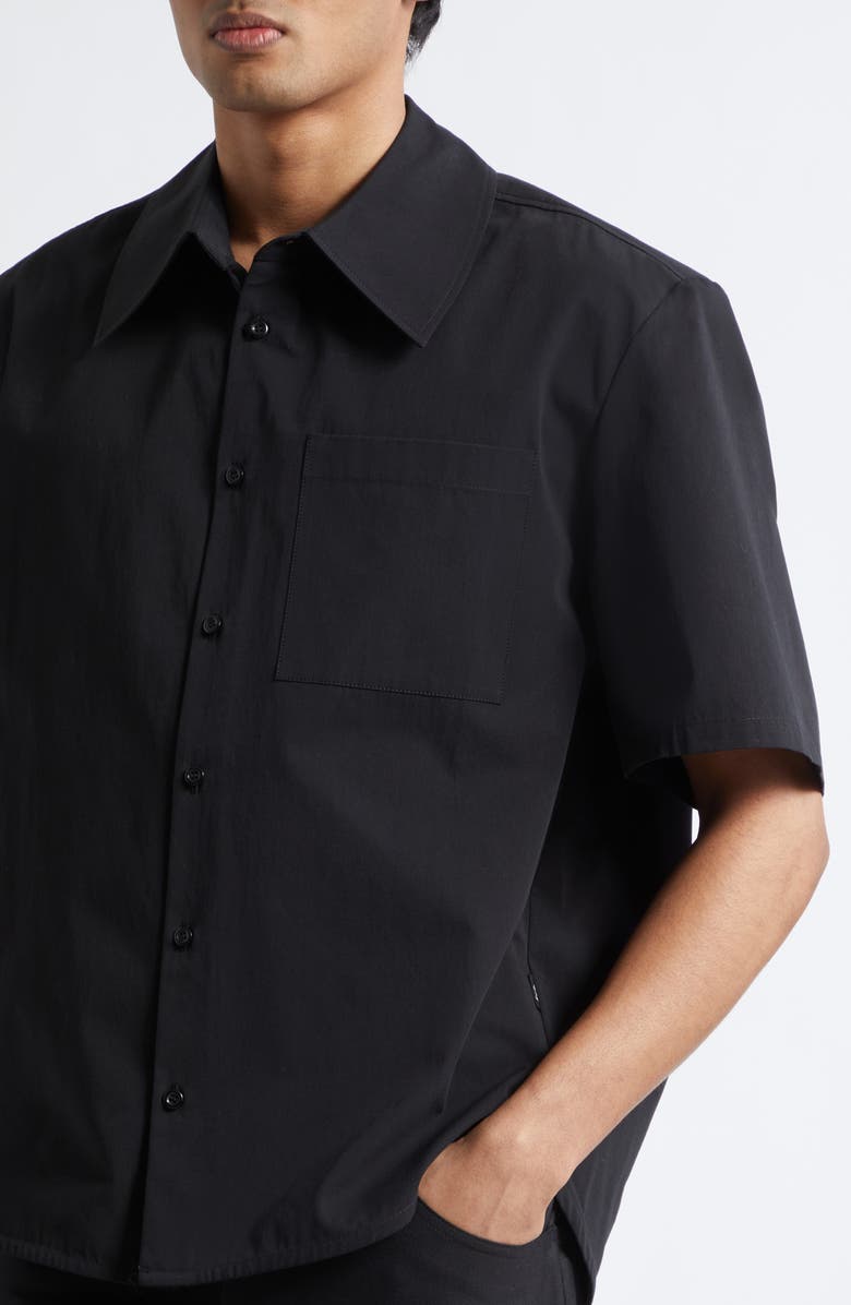 Séfr Waylon Short Sleeve Cotton Poplin Button-Up Shirt, Alternate, color, Black Fine Poplin