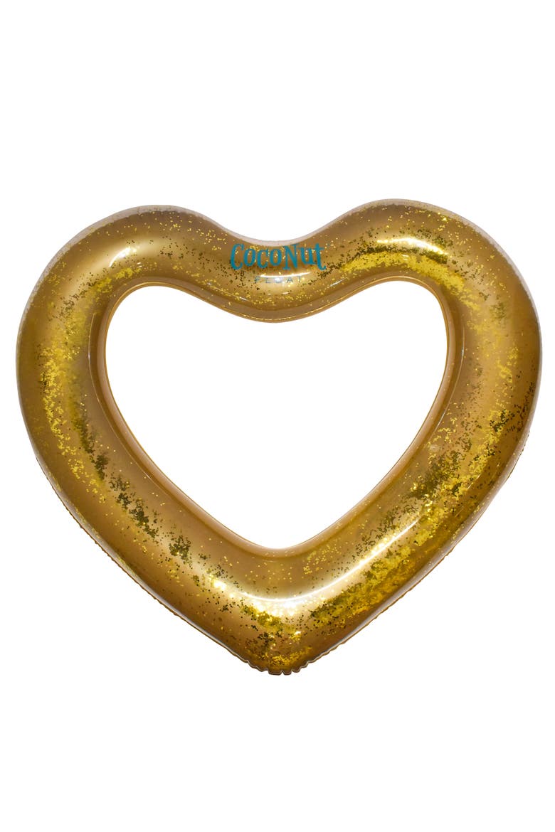 Gold Glitter Heart Pool Float 48"X40", Inflatable 48", Alternate, color, Gold