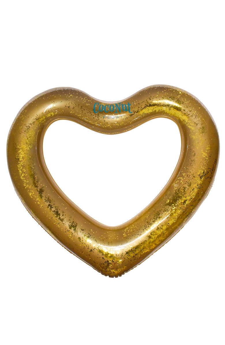 Coconut Float Gold Glitter Heart Pool Float 48"X40", Inflatable 48", Alternate, color, Gold