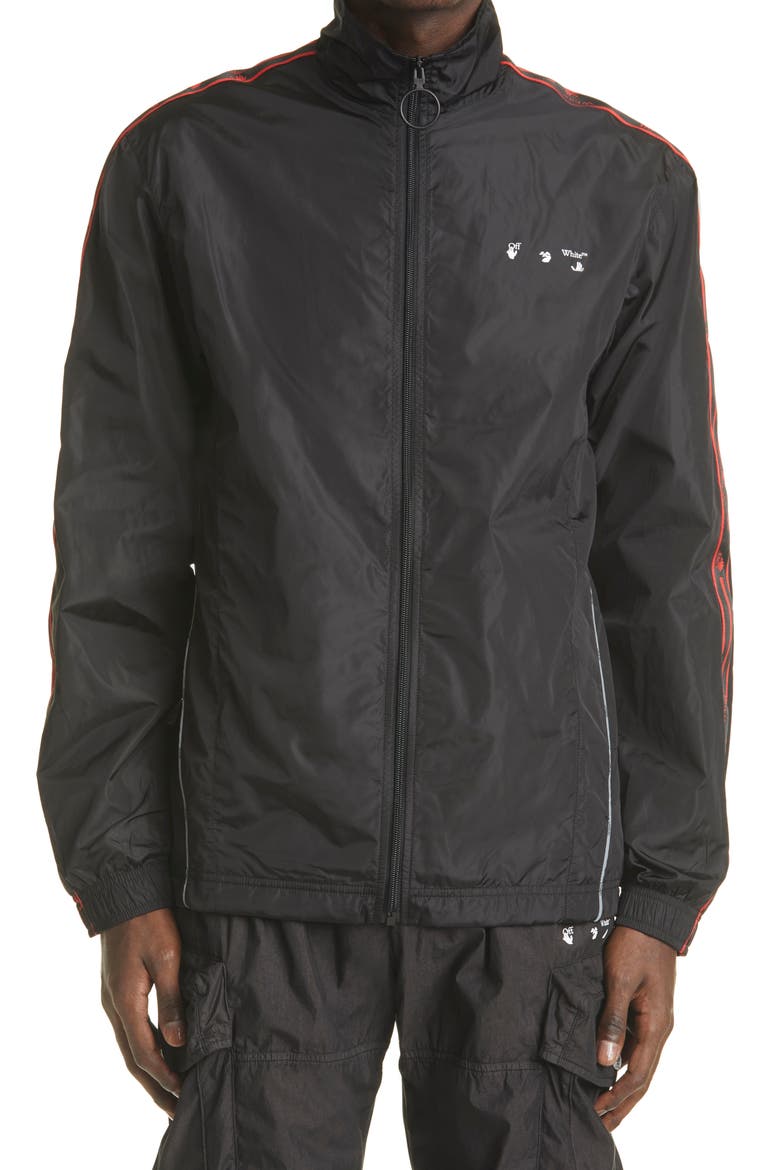 Logo Tape Nylon Track Jacket, Main, color, BLACK WHITE