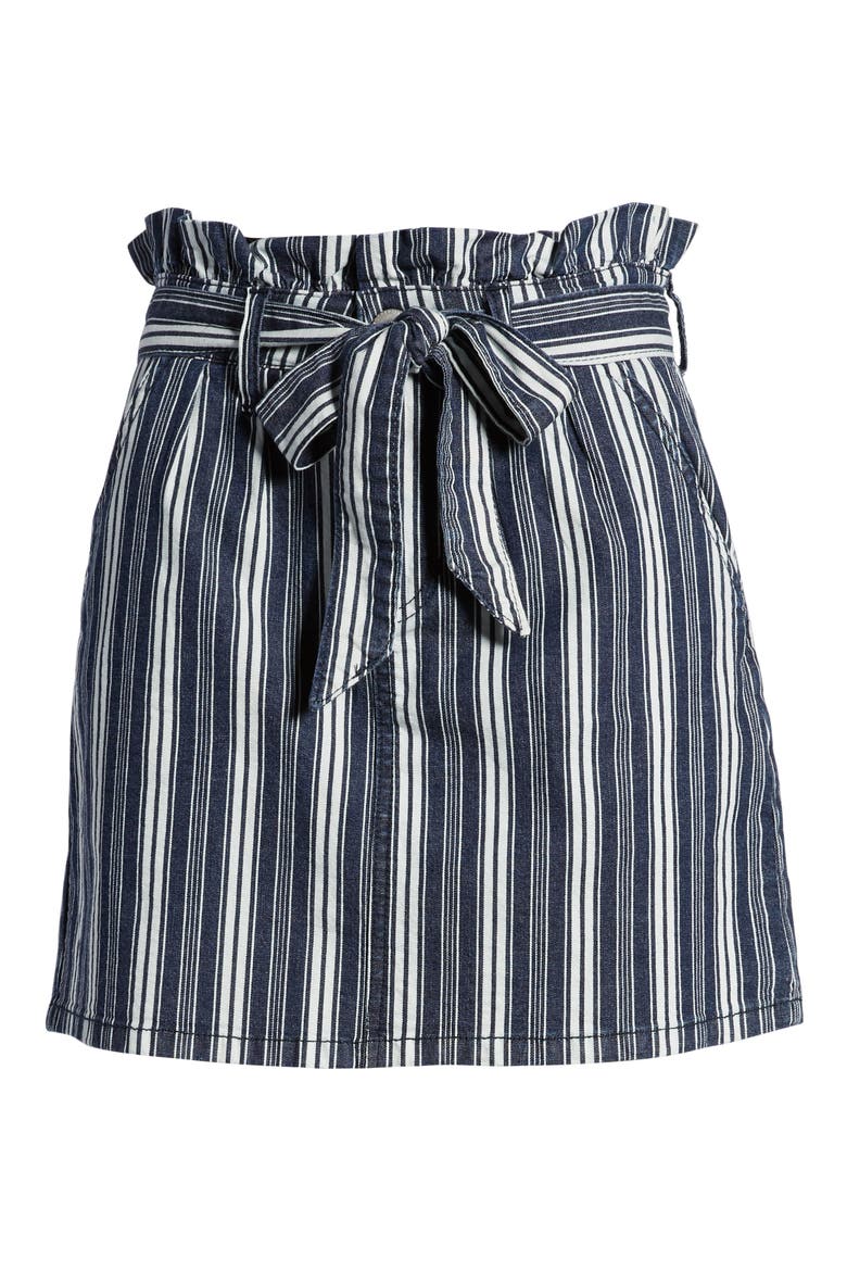 Stripe Paperbag Waist Miniskirt, Alternate, color, WHITE BLUE