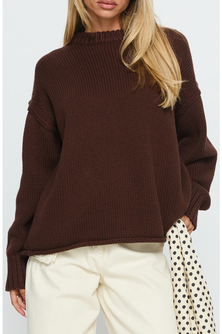 Wilda Oversize Cotton Crewneck Sweater, Main, color, BROWN